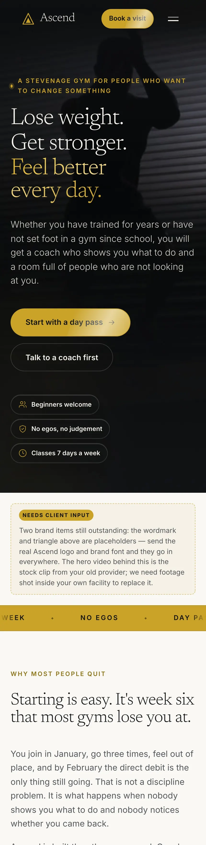 Ascend Gym website on mobile