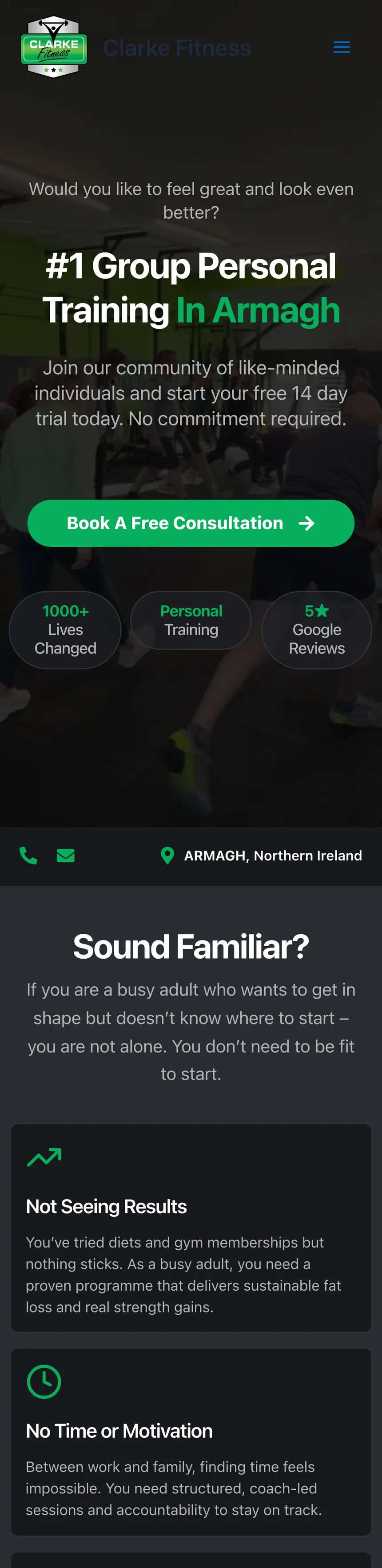 Clarke Fitness website on mobile