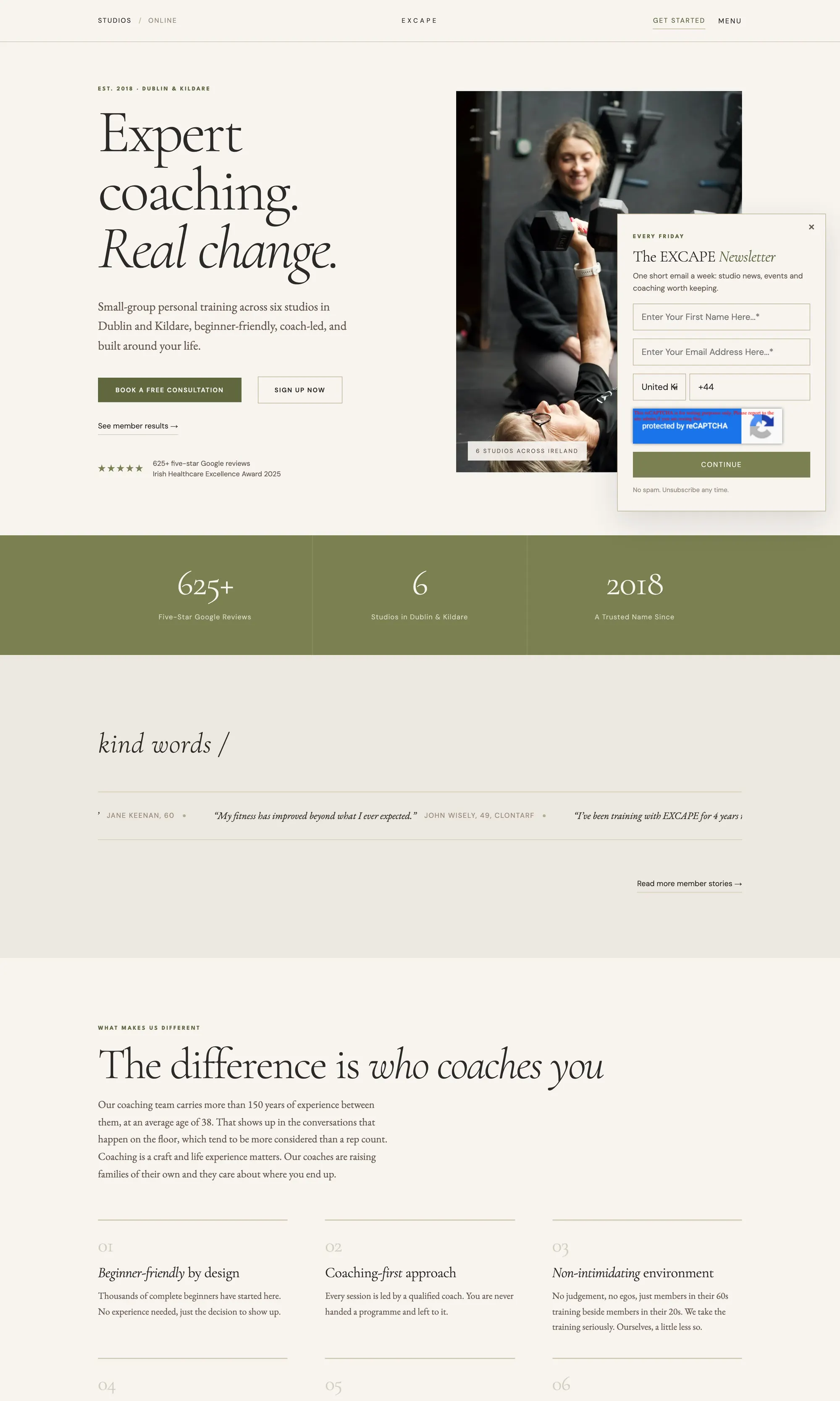 Excape Studios, Dublin & Kildare — gym website by Fitness Marketing Agency
