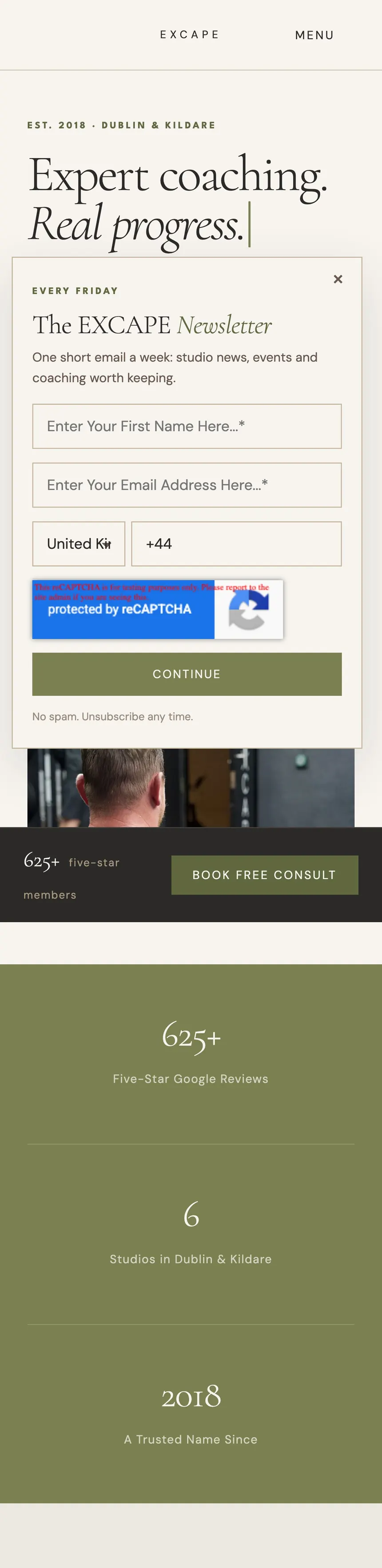 Excape Studios website on mobile