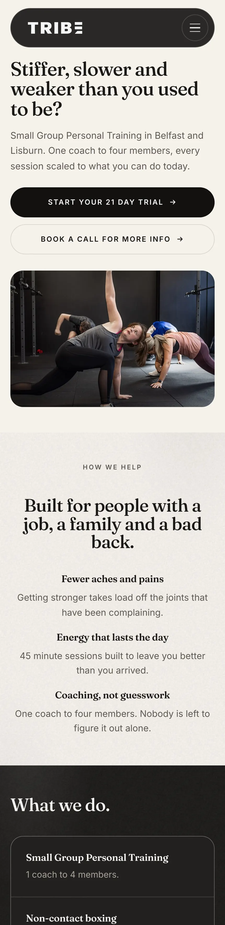 Tribe Belfast website on mobile
